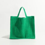New Woven Bag Hollow Waffle Handmade Bag Candy Color Large Capacity All-Match Handbag for Women - imagine 6