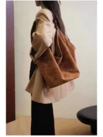 Women's Corduroy Small Shoulder Bag Solid Color Student School Bag Bag Winter Retro Travel Handbags Tote Bags - imagine 3