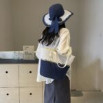 Straw Bag and Hat Set for Women, Beach Vacation, Versatile Sun Protection Wide Brim Hat, Commute Travel Large Capacity Tote Bag - imagine 4