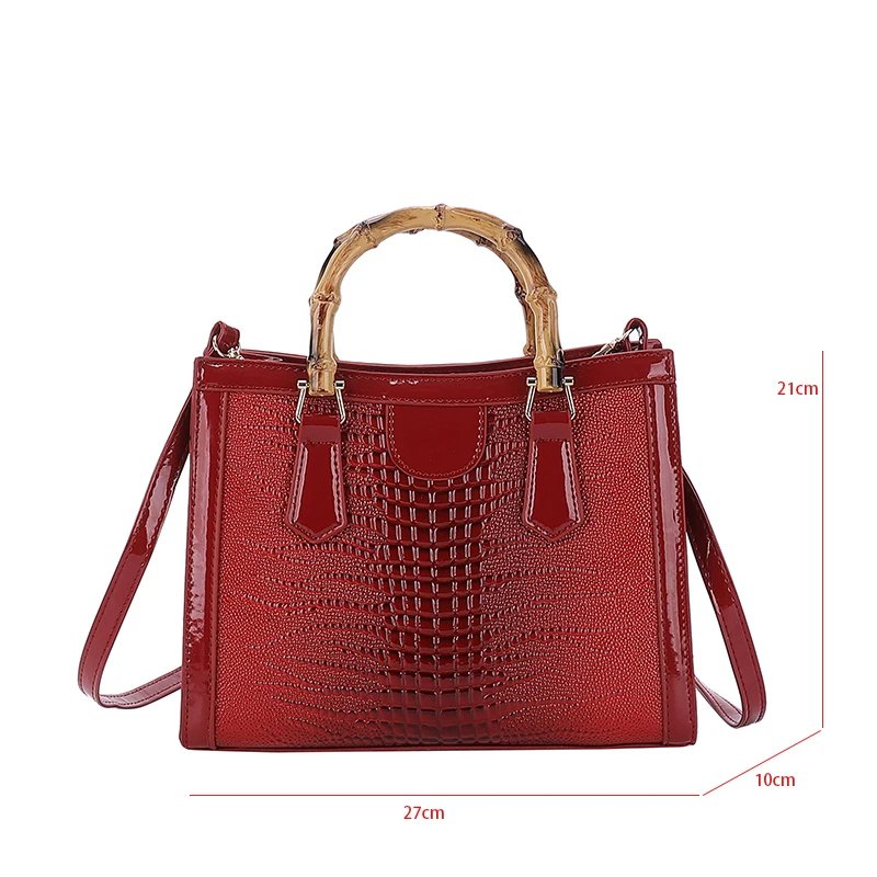 556937295 High Quality Leather Shoulder Bag For Women Luxury Alligator Handbag Designer Women Bag Retro Bamboo Handle Tote Bag Female - imagine 1