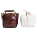 New Trendy Women Mini Calf Skin Leather Woven Clutches Basket Bag  Female Plaid Square Handbag Luxury Copy Crossbody - imagine 7
