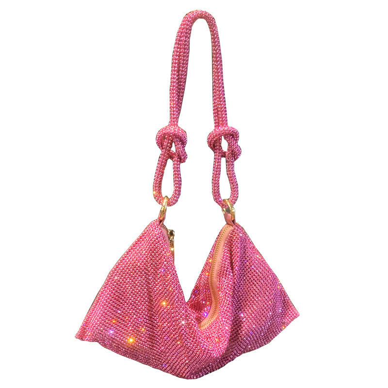 556934176 New Rhinestone Underarm Bag Inlaid With Diamonds Full Diamond Handbag Pink Bag Hand Carry Small Bag Women's Bag - imagine 1