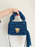 Hand woven bag crochet bag shoulder bag women's Fried Dough Twists portable tassel bag - imagine 10