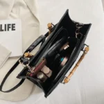 High Quality Leather Shoulder Bag For Women Luxury Alligator Handbag Designer Women Bag Retro Bamboo Handle Tote Bag Female - imagine 2