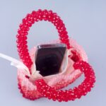 Handmade beaded woven crystal bead handbag gradient red small square bag fashionable and versatile women handbag - imagine 3