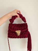 Hand woven bag crochet bag shoulder bag women's Fried Dough Twists portable tassel bag - imagine 2