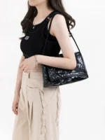 Pleated Korean Women's Underarm Shoulder Bag Brand Silver Trend Flap Clutch Purse and Wallet Small Chic Lady Hobo Tote - imagine 2