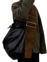 Fashionable and versatile contrasting color dark wide shoulder strap niche design single shoulder crossbody bag trendy - imagine 2