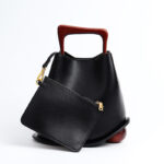Handbag, commuting basket, water bucket bag, wooden crossbody bag, female - imagine 2