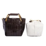 New Trendy Women Mini Calf Skin Leather Woven Clutches Basket Bag  Female Plaid Square Handbag Luxury Copy Crossbody - imagine 8