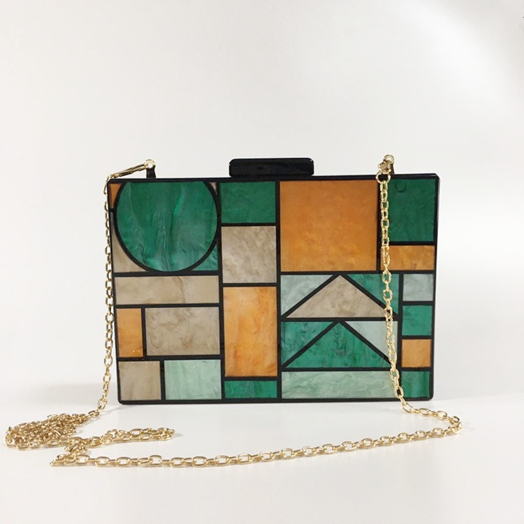 556934274 Geometric Colorful Splicing Acrylic Small Square Bag Dinner Bag New One Shoulder Cross Body Handbag - imagine 1