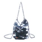 Metal fish scale sequin bag hand woven banquet sequin mobile phone bag crossbody bag for women - imagine 3