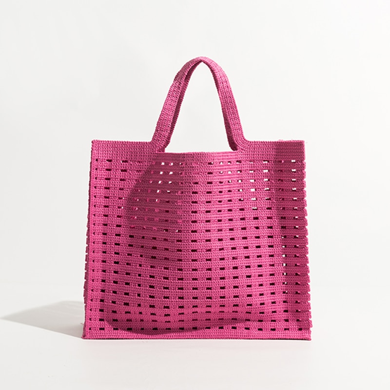 556936329 New Woven Bag Hollow Waffle Handmade Bag Candy Color Large Capacity All-Match Handbag for Women - imagine 1