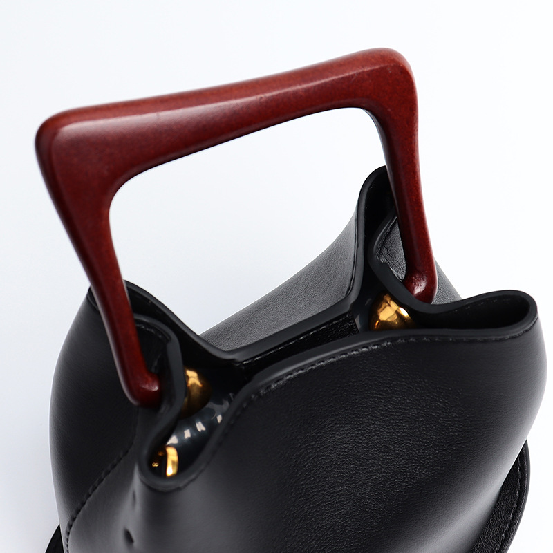 556933898 Handbag, commuting basket, water bucket bag, wooden crossbody bag, female - imagine 1