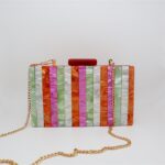 New Candy Striped Acrylic Dinner Bag Fashion Pearl Vertical Stripe Splicing Handbag - imagine 2