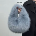 Fashion Soft Plush Half Moon Bags for Women Designer Fluffy Faux Fur Lady Handbags Luxury Small Tote Female Winter Purses - imagine 12