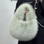 Fashion Soft Plush Half Moon Bags for Women Designer Fluffy Faux Fur Lady Handbags Luxury Small Tote Female Winter Purses - imagine 14