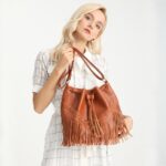Women's Bag Casual Drawstring Factory Handmade Tassel Bucket Bag PU Tassel Women's Messenger Bag - imagine 2