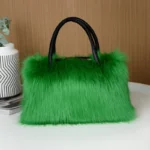Winter Bright Color Women's Faux Fur Boston Handbag Fashion Fluffy Plush Spliced Pu Leather Tote Bag High Quality Bolsa Feminina - imagine 6