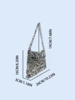 Retro metal sequin silver bag women's bag hand woven high-end feel handbag shoulder and armpit bag - imagine 3