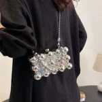 Fashionable mini lipstick bag trendy and versatile pearl chain crossbody bag - imagine 3