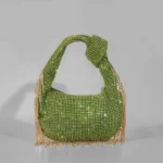 Fashion Tassel Rhinestone Women Handbags Designer Knotted Handle Hand Bags Luxury Diamonds Evening Party Purses Lady Clucth Bags - imagine 2