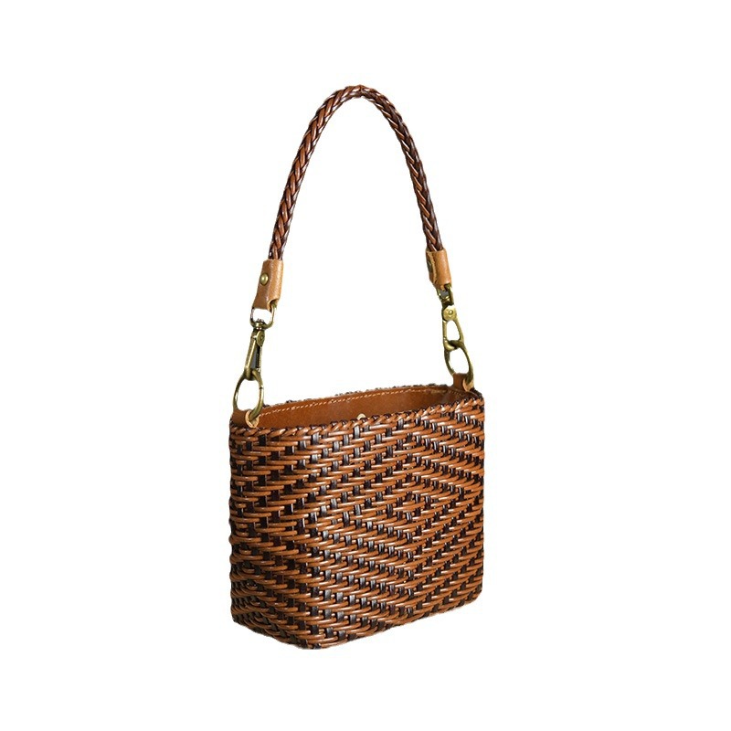 556933967 Women's Crossbody Bag Genuine Leather Literature and Art Chinese Style Small Square Bag Retro Handwoven Personalized Women's Bag - imagine 1