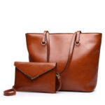 Oil wax leather mother bag two-piece handbag shoulder bag ladies bag - imagine 2