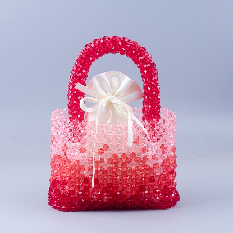 556934933 Handmade beaded woven crystal bead handbag gradient red small square bag fashionable and versatile women handbag - imagine 1