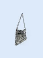 Retro metal sequin silver bag women's bag hand woven high-end feel handbag shoulder and armpit bag - imagine 4