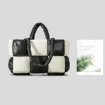 Large Capacity Fashion Tote Bag for Women, Quilted Nylon Padded Shoulder Bag with Designer Touch - Winter - imagine 5