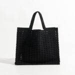 New Woven Bag Hollow Waffle Handmade Bag Candy Color Large Capacity All-Match Handbag for Women - imagine 8
