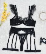 Sexy Lingerie Set with Heavy Embroidery and Sheer Mesh Underwire Bra - imagine 6