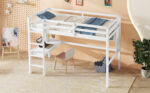 Twin Loft Bed with built-in desk and bookcase of three compartments, Guardrails and Ladder,White - imagine 6