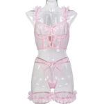 Pink Petal Heart Embroidery Romantic Girl Design Sexy Underwear - imagine 6