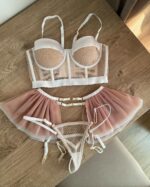Funny Lingerie Women's Mesh Steel Ring Bra Lace Garter G-String Sexy Suit - imagine 8