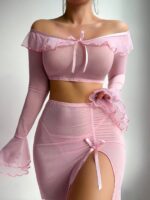 Transparent Mesh Uniform Temptation High Slit Long Skirt Erotic Lingerie Set - imagine 7