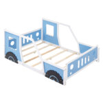Full Size Classic Car-Shaped Platform Bed with Wheels,Blue - imagine 11
