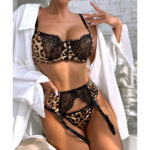 Internet Celebrity Hot Selling Sexy Wild Leopard Lace Splicing Comfortable Three-Piece Set