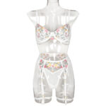Exquisite Floral Embroidery Double Strap Complex Craft Bowknot Lingerie - imagine 6