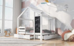Full House Bed with Blackboard and Drawers Two assembly options White - imagine 26