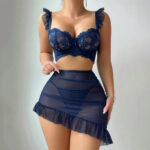 Style Lingerie Set - Lace Transparent Bra, Mini Skirt, and Thong Three-Piece Passionate Uniform