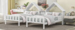 Double Twin Size Platform Bed with House-shaped Headboard and a Built-in Nightstand, White - imagine 5