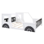 Full Size Classic Car-Shaped Platform Bed with Wheels White - imagine 9