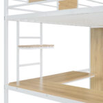 Twin Size Loft bed with L-shape Desk and Wardrobe, White - imagine 14