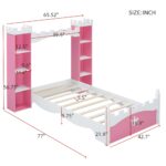 Castle-Shaped Wooden Bed with Storage Shelf, Dreamy Twin Size Platform Bed for Kids Bedroom, Pink+ White - imagine 4