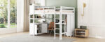 Wood Loft Bed with Cabinet and Bookshelf, Full Size Loft with Wardrobe and Desk for Kids,White - imagine 6