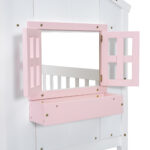 Twin over Twin House Bunk Bed with Roof , Window, Window Box, Door , with Safety Guardrails and Ladder, Pink/White - imagine 22