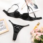 Sexy Satin Lingerie Set for Women - Thin and Comfortable with Gathering and Supportive Design, Prevents Sagging, French Style Bra Set - imagine 7