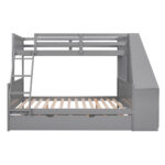 Twin over Full Bunk Bed with Trundle and Built-in Desk, Three Storage Drawers and Shelf,Gray - imagine 2